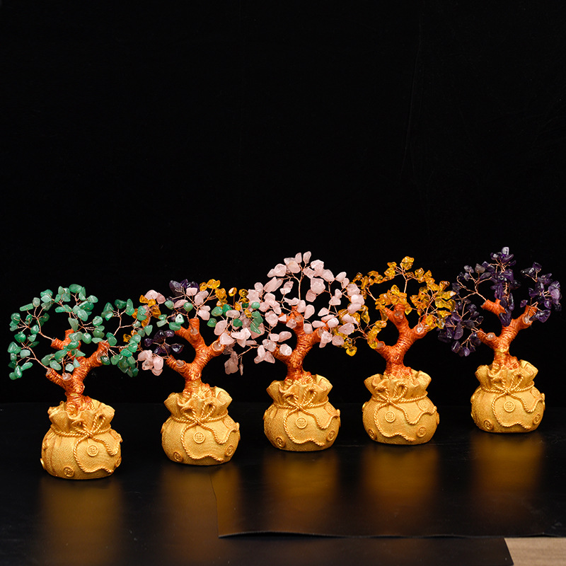 Wholesale gold ingot ornaments citrine stone crystal craft gemstone lucky tree crystal money tree