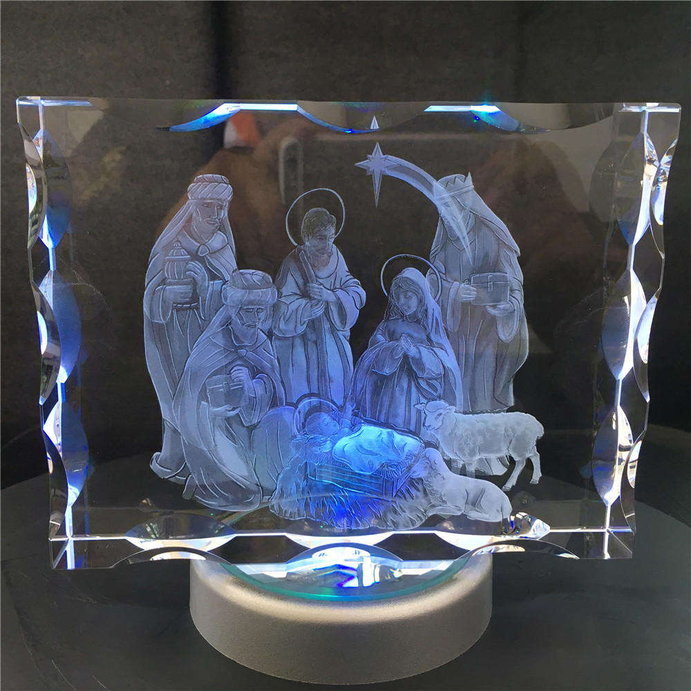 Новое поступление 3D лазерный зубчатый Кристалл Иисус и семейная фотография внутри