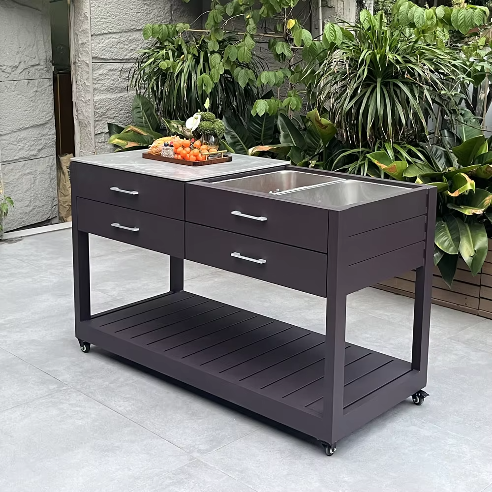 Modern Custom Outdoor Dining Sideboard Factory Aluminum Patio Garden Set With Drawer Metal Outdoor Cabinet