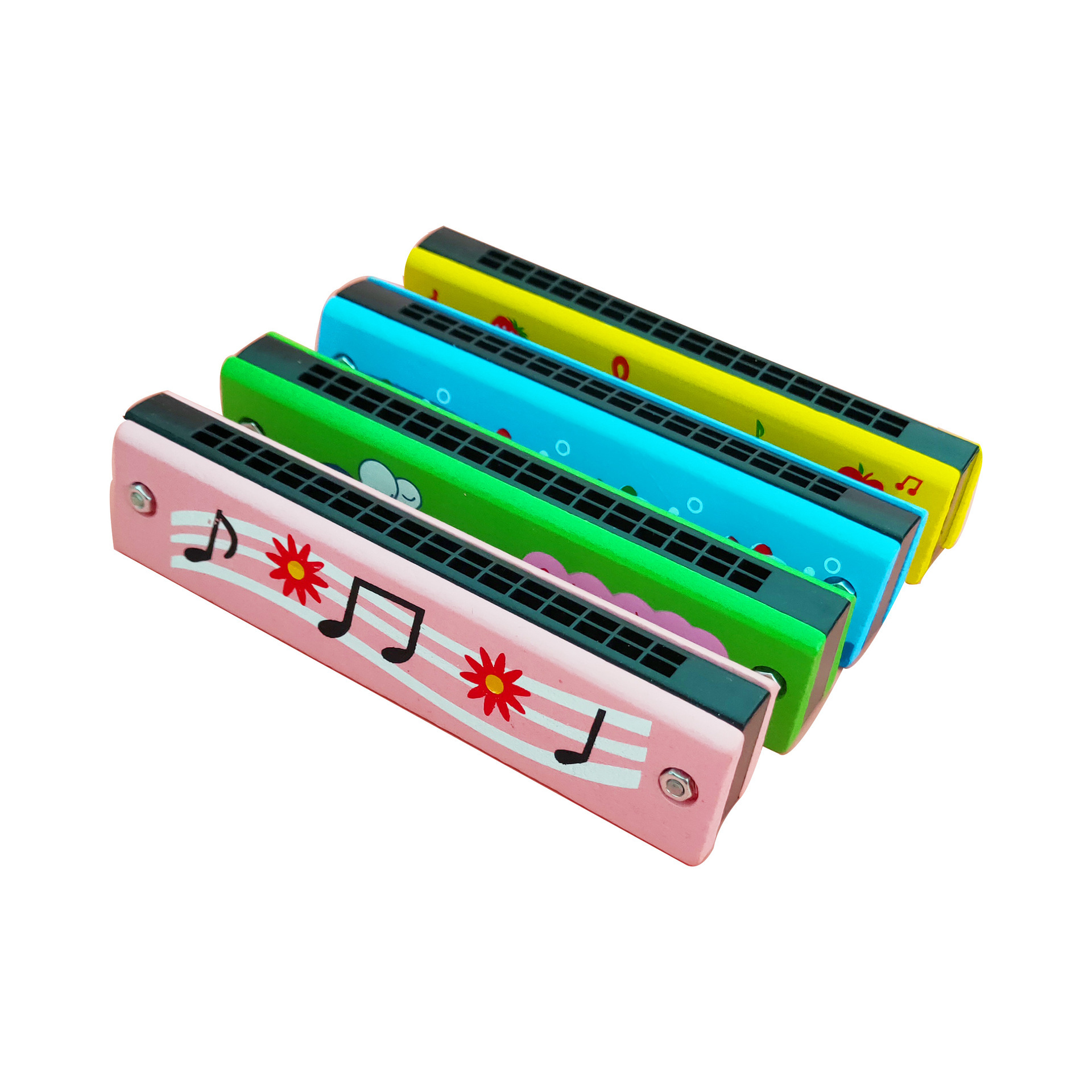 Kindergarten Cartoon Cute Wood Double Row Mini Harmonica Children's Music Early Education Enlightenment Musical Instrument