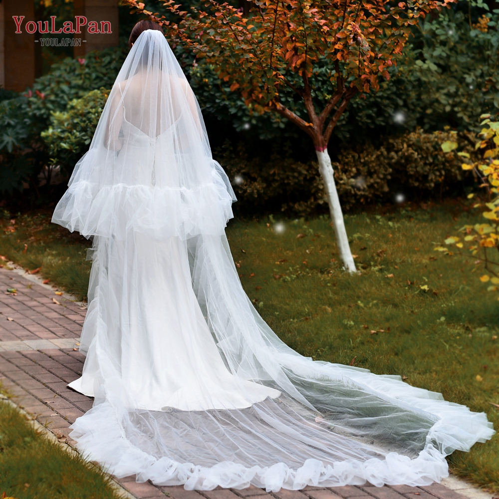YouLaPan V117 Fashion Fold Edging Custom Polyester Double-Layer Wedding Bridal Veil 3 Meters Long Wedding Accessories Veil