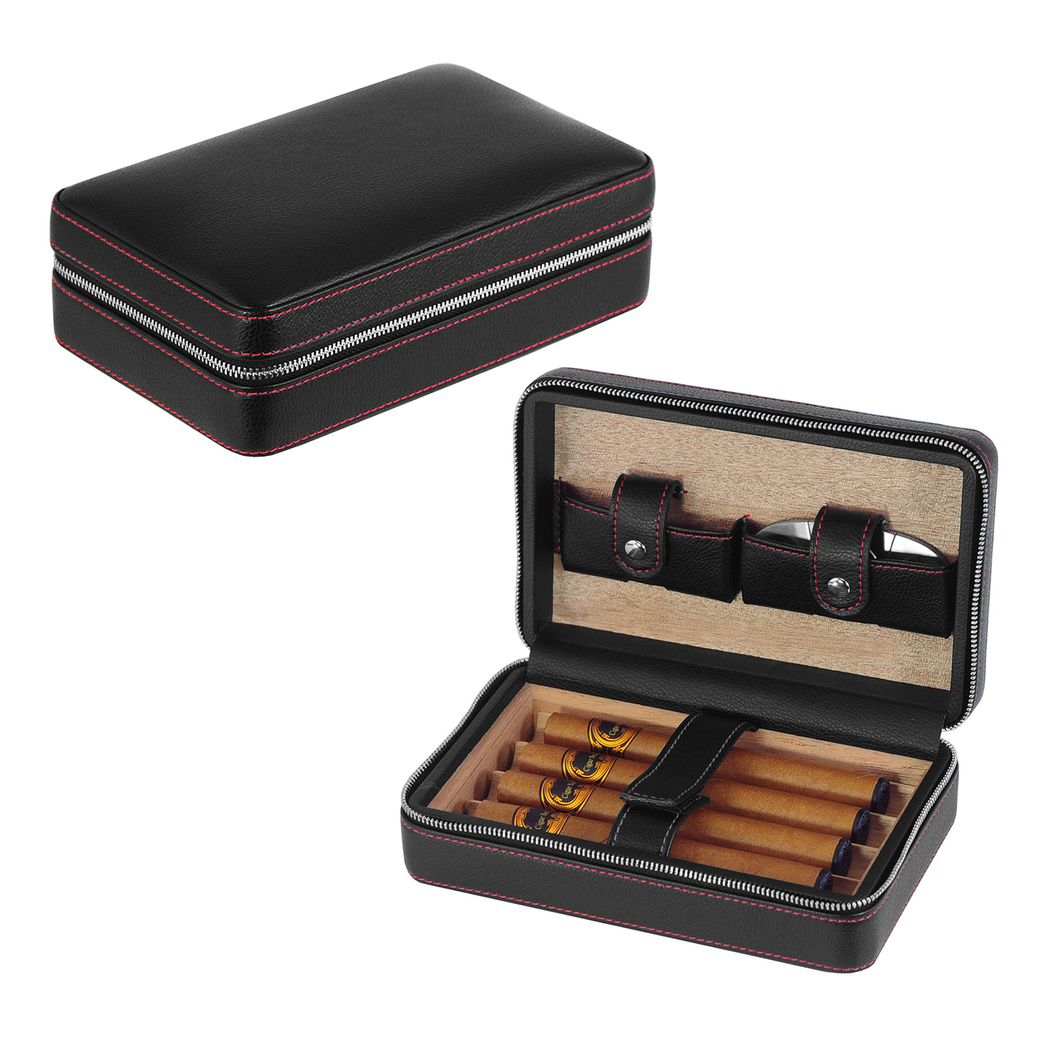 Wholesale Leather Cigar Travel Humidor Case Hold 4 Cigars