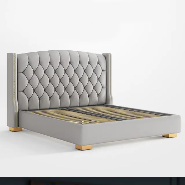 leather Upholstered hot sale white leather bed modern luxury platform leather beds