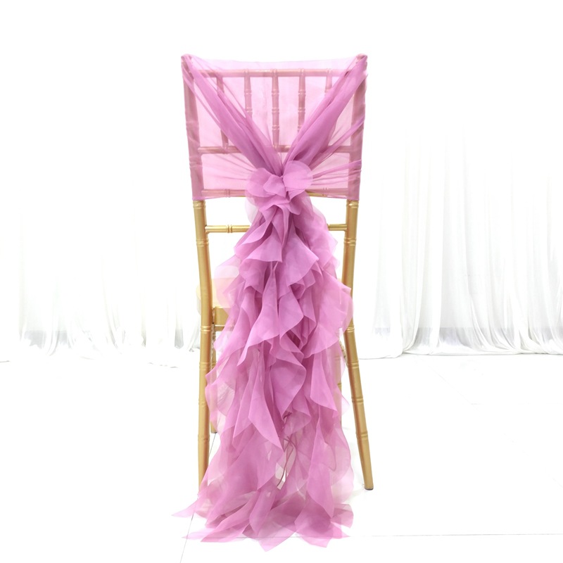 New Purple Bow Cover Wedding Party Xmas Birthday Bridal Shower Design Decoration Chair Band Organza Chair Sashes