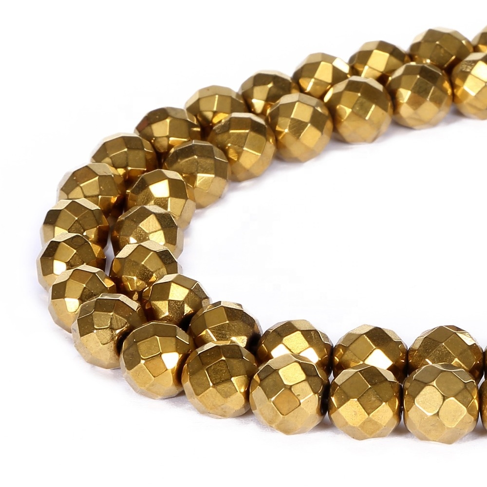2~12mm Faceted Round Gold Plated Hematite beads Gemstone Loose Beads beads for jewelry making