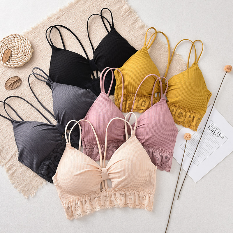 JUNXI Wholesale Ladies' Bra Vest Halter Neck Mature Lace Bra Big Size Full Cup Push Up Women's Seamless Vest