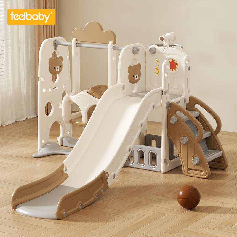 Feelbaby Cartoon Bear children's playground baby kid indoor play house home plastic toys swing with slide for kids