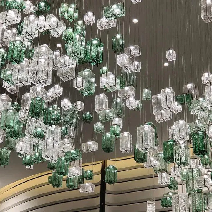 Green Square Large Chandelier Hotel Lobby Decoration Exhibition Hall Decoration Customer Customized Size