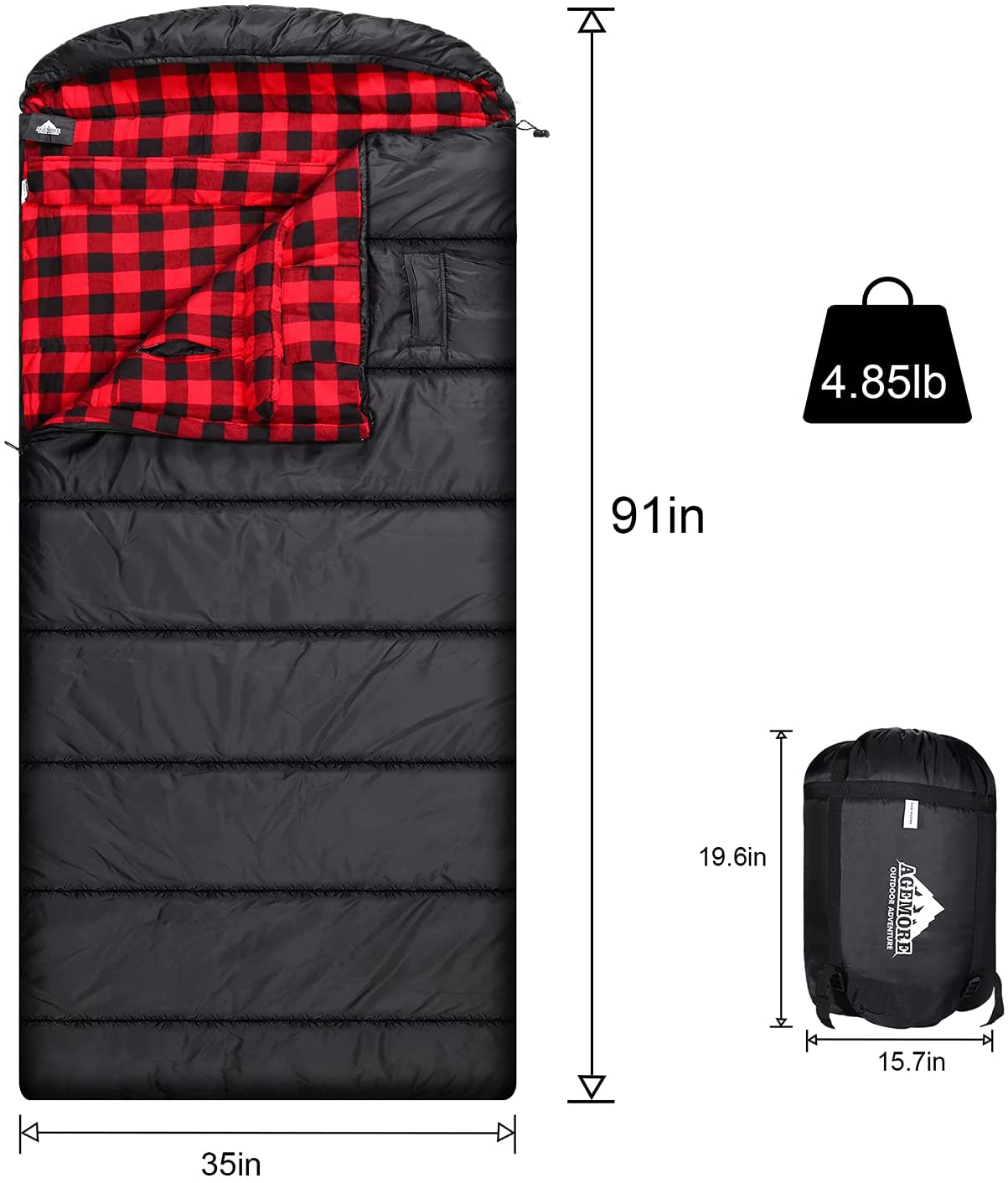WOQI 210T polyester Ripstop Customizable Logo 4 season Envelope Flannel Single Sleeping bag