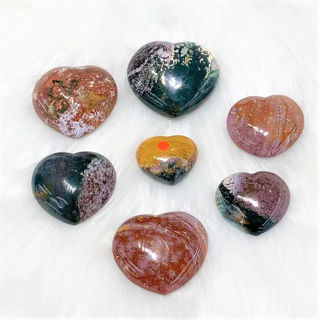 Wholesale Natural Gemstone Ocean Jasper Quartz Crystal Heart Shaped For Decoration