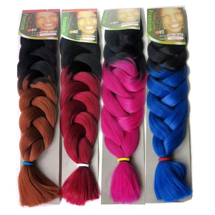 Оптовая цена синтетические Yaki Ultra 64 дюйма 165 г красочные 2 тона цвета дешевые оригинальные выражения Джамбо плетеные волосы для наращивания