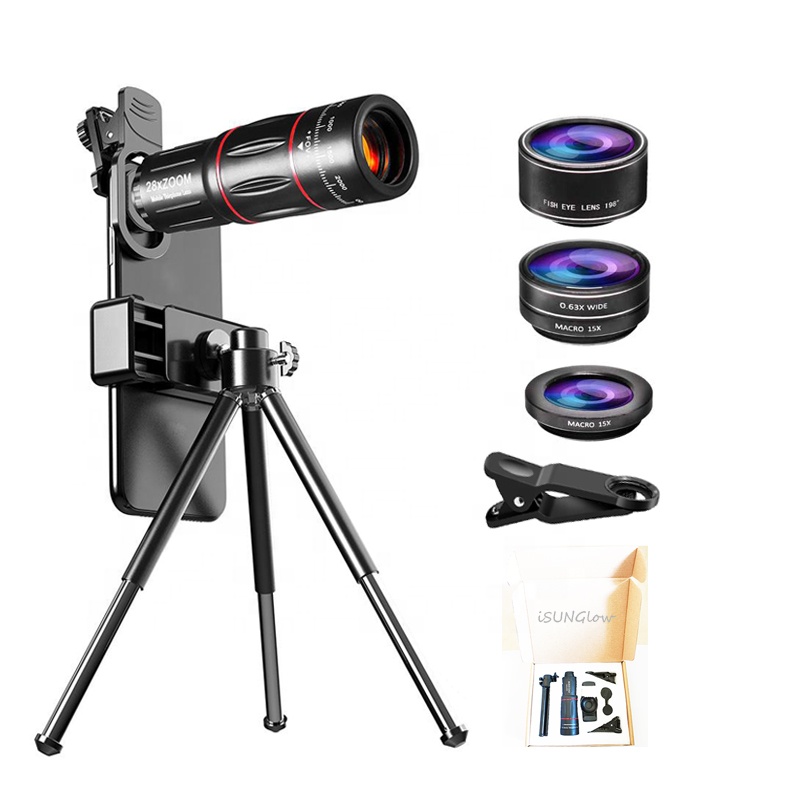 Phone Telescope Telephoto Lens Fisheye 0.63X Wide Angle Macro Lens Closeup Shot 4 in 1 Mobile Phone Camera Lens Tripod Vlog Kit