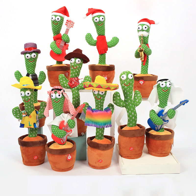 AA160 Christmas Flowerpot Twisting Dance Cactus Doll Recording Electric Plush Stuffed Toy Talking Music Singing Dancing Cactus