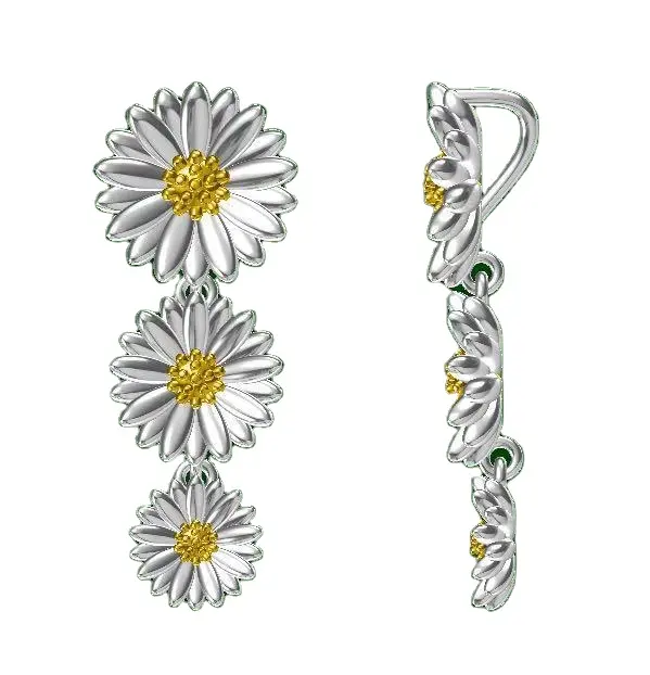 Stylish 18k gold plated 925 sterling silver enamel daisy flower necklace earrings bracelet jewelry set for women
