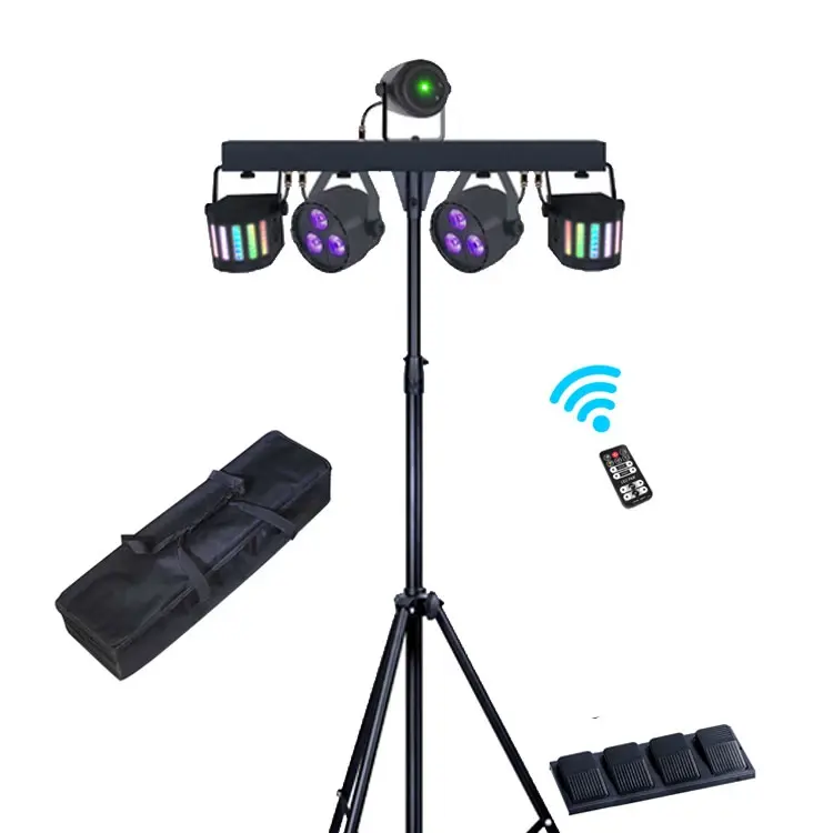 5 Bar LED DJ Portable RGB Par Can Kit Gig disco party stage light stand with Package and Foot pedal