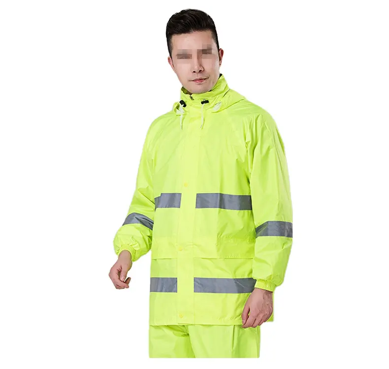 Raincoat Suit Clothes of KM Custom Pattern for Sanitation Worker Police Usage with Reflective Strip Lucifer Yellow Orange