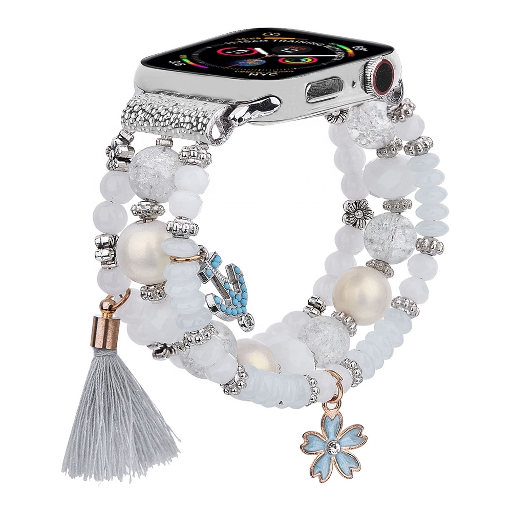 Женский модный очаровательный ремешок для Apple Watch, эластичный роскошный сменный ремешок с кристаллами и жемчугом для iWatch Series 6 5 4 3 SE 40 мм