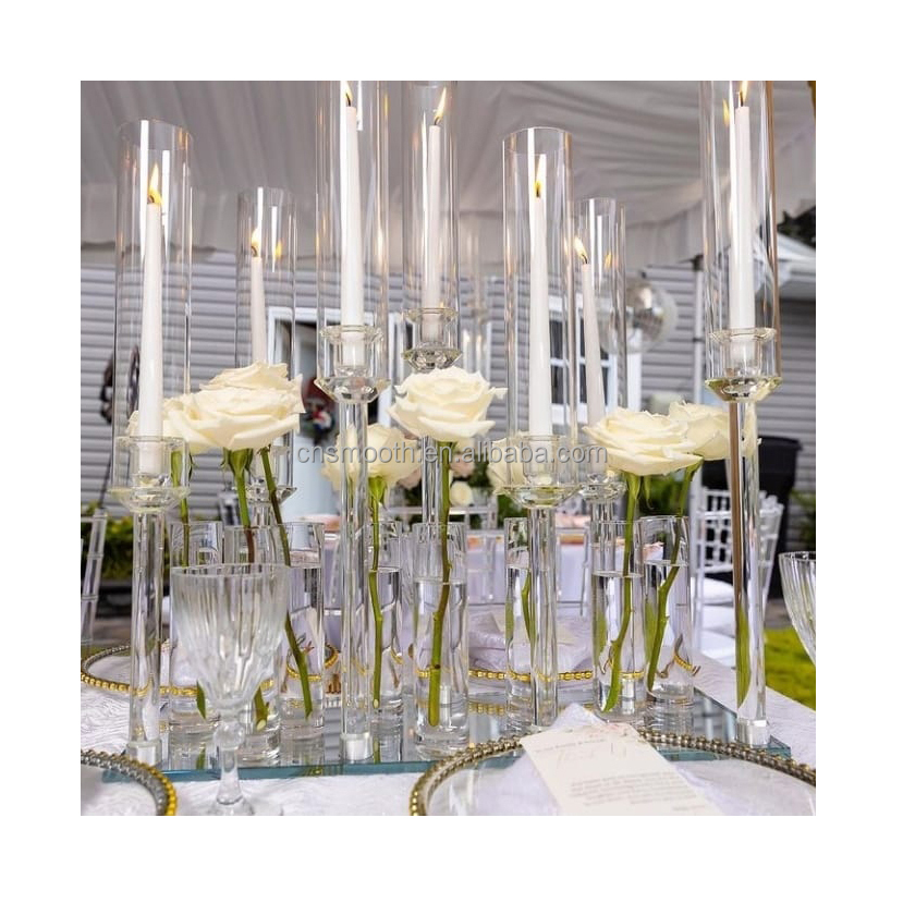 Wedding event decoration 7 arms clear crystal glass candle holder for table