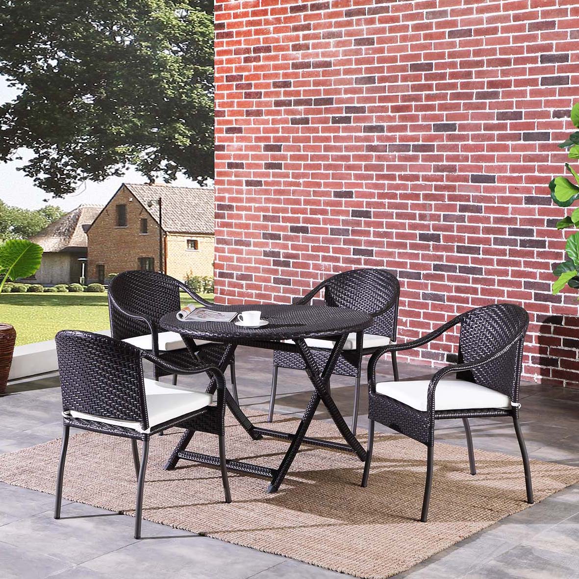 aluminum wicker rattan black patio outdoor furniture restaurant round table and chairs set