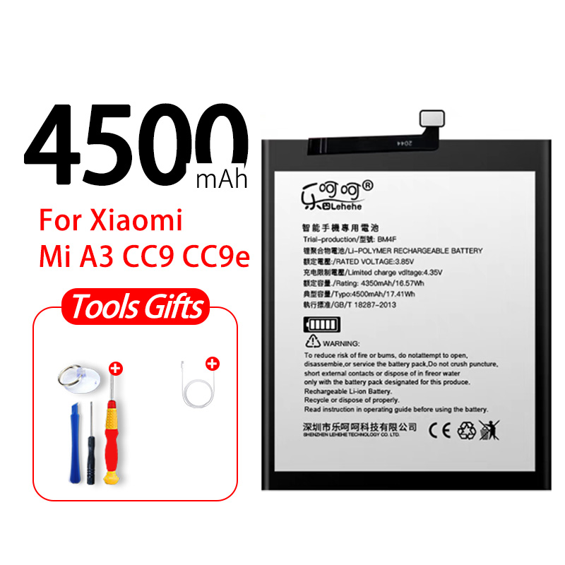 Аккумулятор BM4F для Xiaomi CC9e CC9, 4500 мАч, версия смартфона большой емкости, сменная батарея с инструментом, подарок, бренд LEHEHE