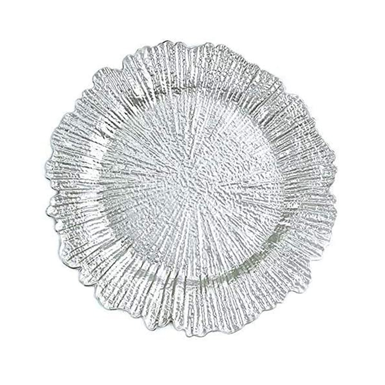 High Quality 13 Inch Unbreakable Wedding Party Decorative Under Plates Silver Round Reef Plastic Charger Plate