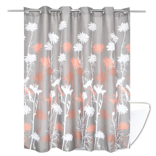 Custom Printed Polyester Waterproof Fabric Hookless Brown Bathroom Curtain For Wholesale