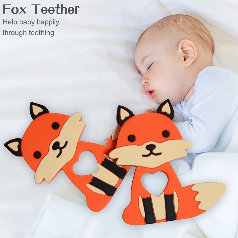 Custom Animal rubber new gift set newborn bpa free food grade chewing fox toys silicone baby teethers