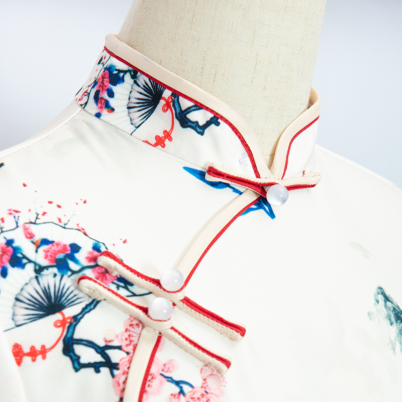 Chinese style short sleeve dress dress modern floral cheongsam