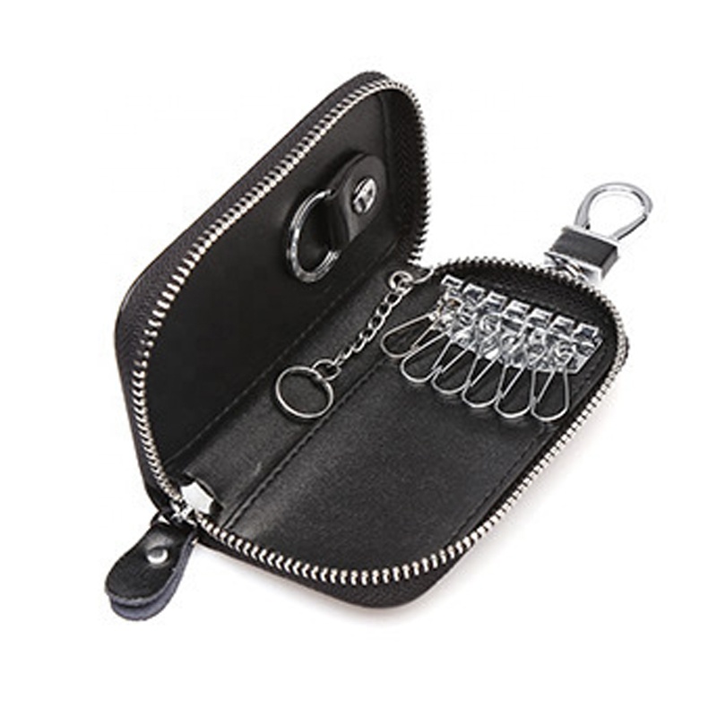 Factory Custom Logo Car Keyring Small Wallets PU Leather Metal Hook Universal Zipper Key Case