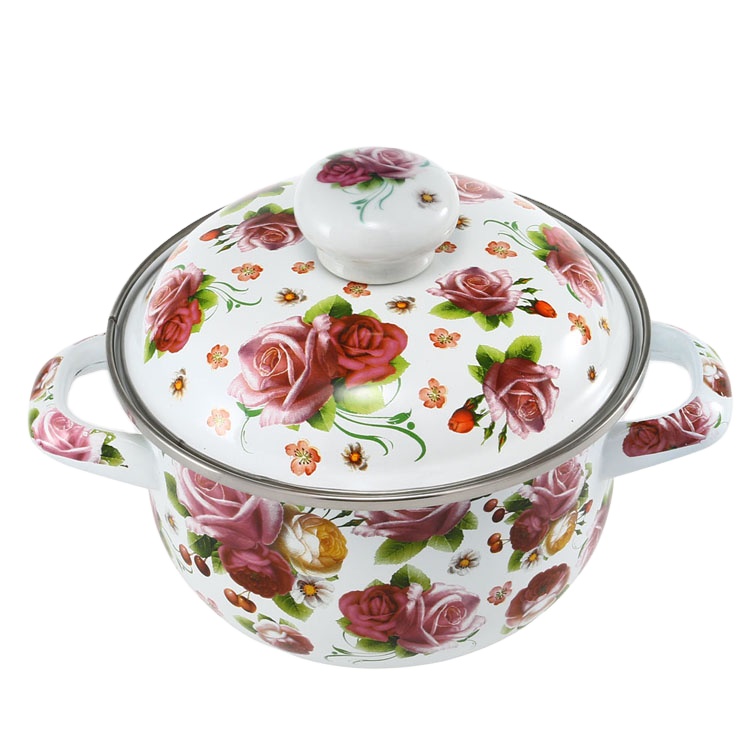 high quality 18cm flowers enamel soup Pots Cookware container food warmer Casseroles enamel ceramic casserole