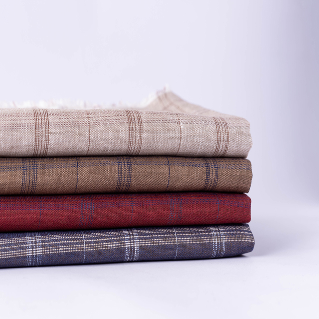 # 8572 135GSM 100% Pure Linen Fabric, brown check color linen fabric