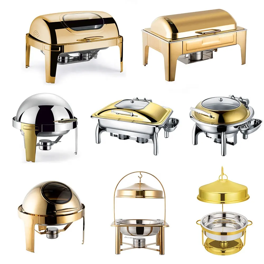 Wedding Roll Top Chaffing Gold Marmite Chauffante Service Traiteur Food Warmer Buffet Catering Stainless Steel Cheffing Dish