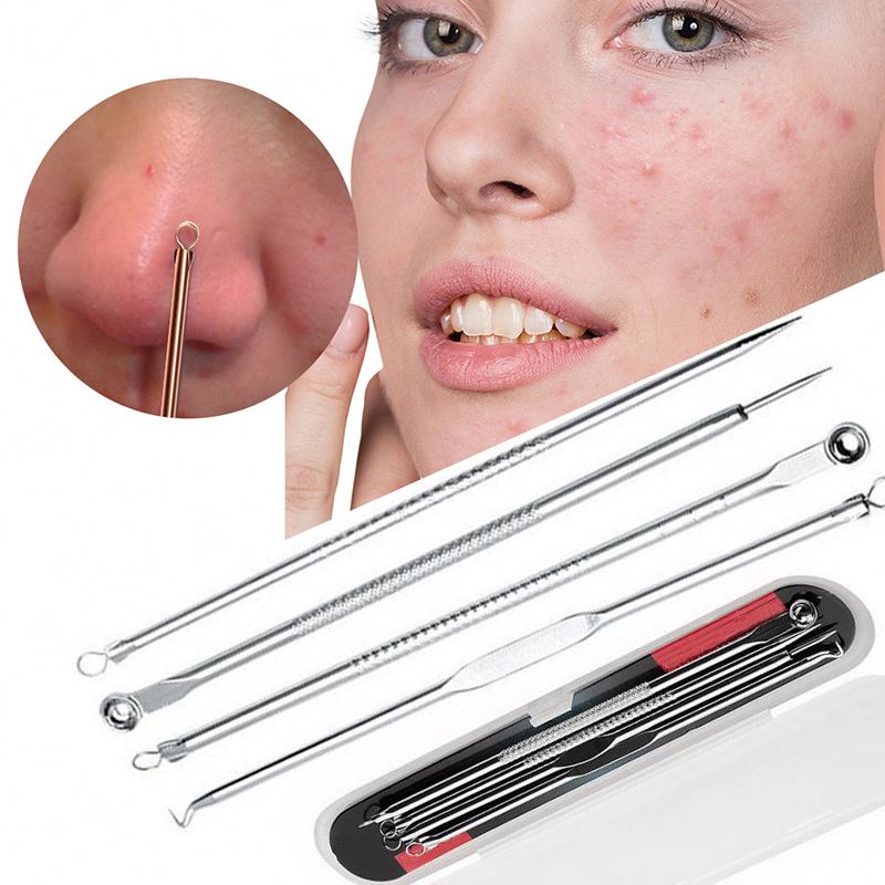 K19 New Blackhead Comedone Acne Pimple Blackhead Remover Tool 4pcs/set Acne Removal Needle Spoon Facial Pore Cleaner