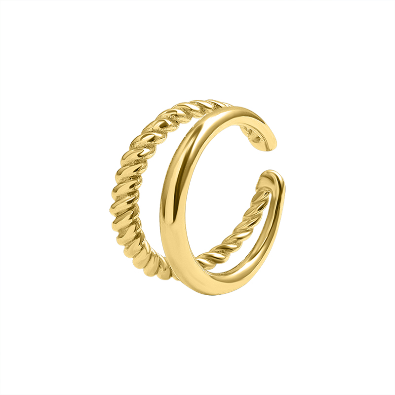 High quality 18k Gold Plated Stainless Steel Ring double chain jewelry open wheel ring