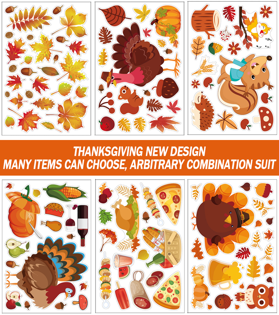 Thanksgiving Ornament Party Decor Window Clings Stickers Autumn Leaves Turkey Acorns for Fall Party Decor Supplies