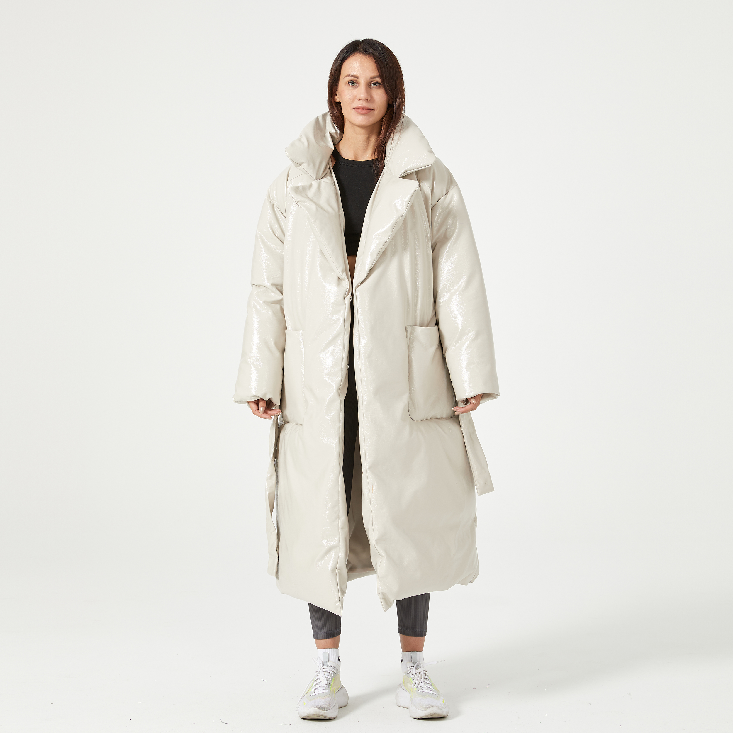 manteau femme hiver winter long pu leathr coat down winter puff thick puffer jacket over knee woman puffer jacket
