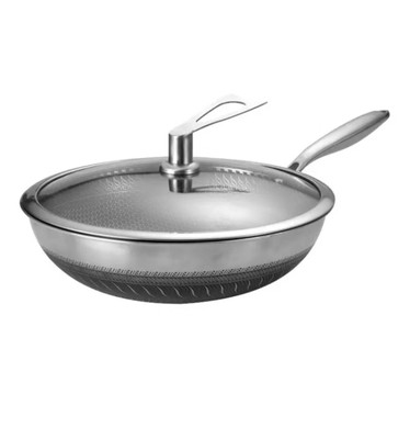 Customized LOGO factory direct sale honeycomb uncoated wok 304 stainless steel smokeless pan wok three-layer steel stainless wok