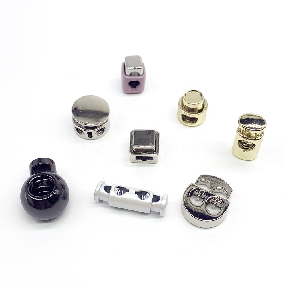factory wholesale zinc alloy metal elastic rope cord lock drawstring toggle stopper hat accessories for wind coat
