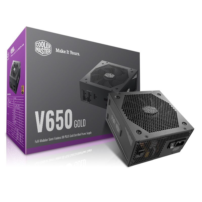 Cooler Master V650 Gold V2 полная модульная, 650 Вт, 80 + Золотая эффективность, полу-вентиляторная работа, 16AWG PCIe высокоэффективные кабели