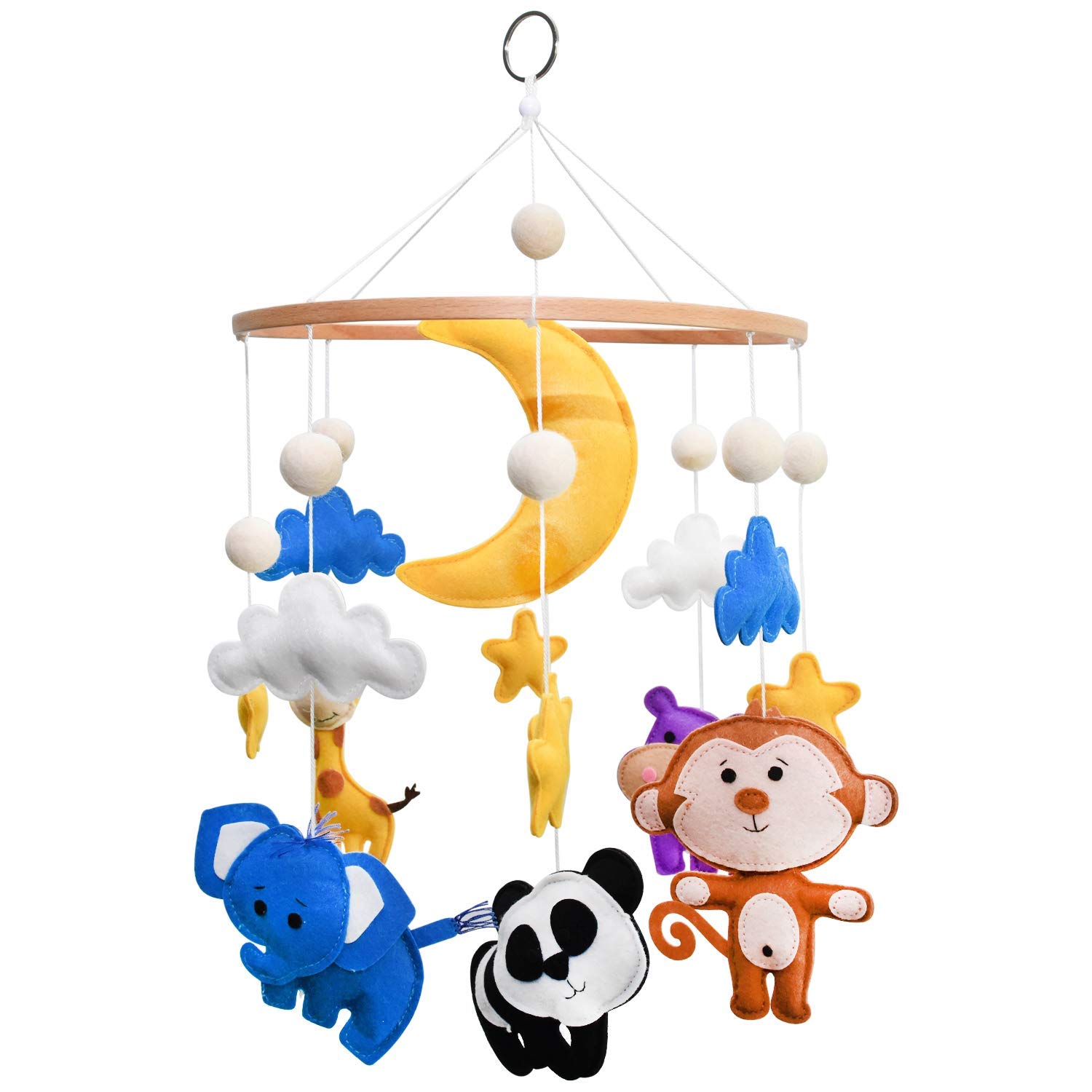 2021 home decor supplies nordic hedge boho stuffed felt forest animal crib hanging toys mit sd rattan baby mobiles with pom pom
