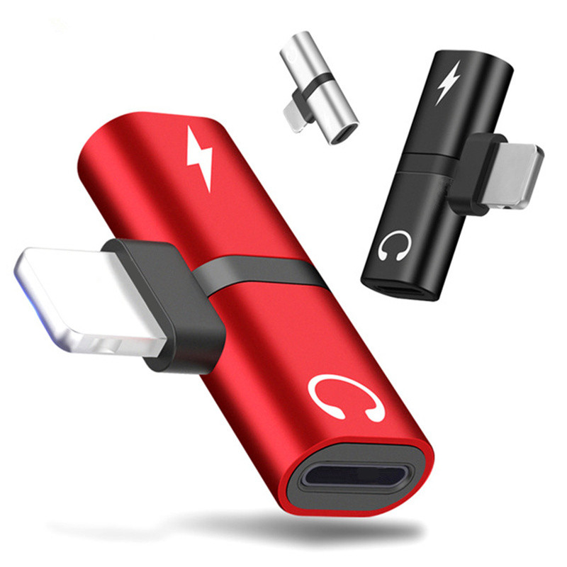 2 in 1 jack audio Aux charging adapter Double Port 8 Pin headphone metal charger adapter for iphone 7