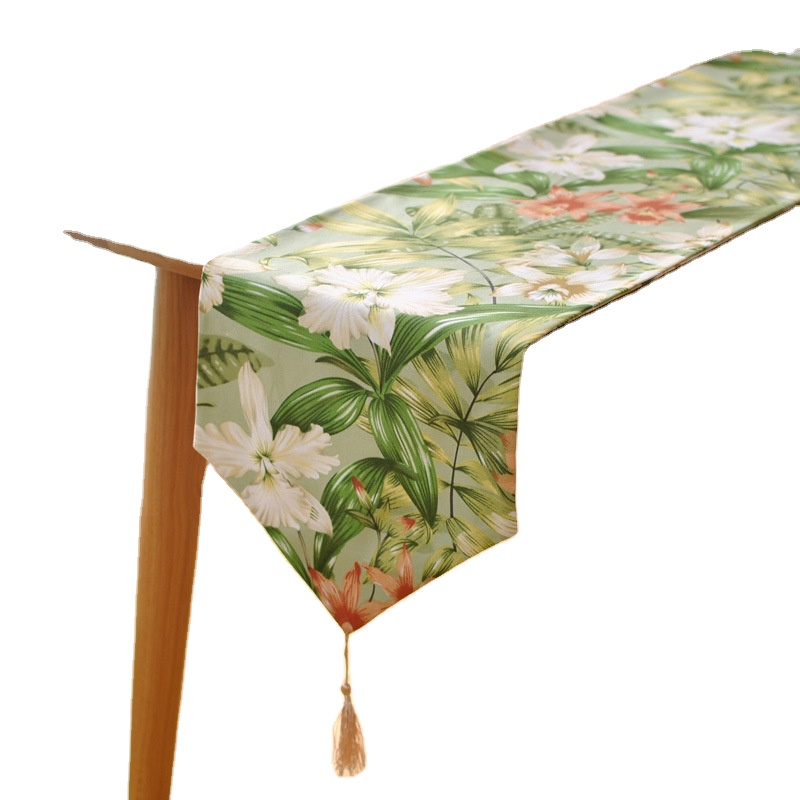 French style pastoral country High QualityThicken Cotton Linen Fabric Digital Custom Printing Floral Table Runner