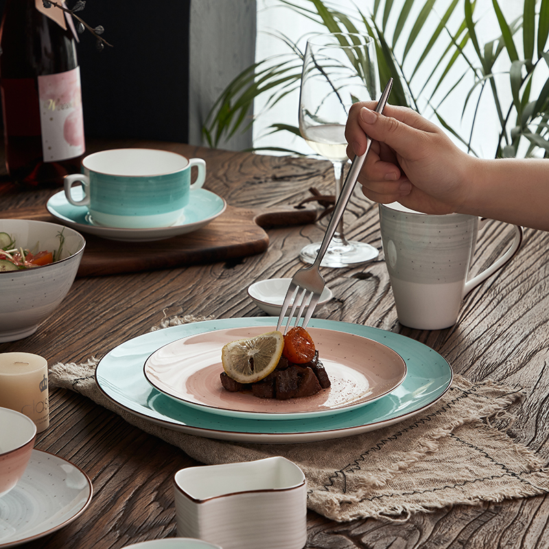 Restaurant Hotel Catering Ceramics Color Glaze Printed rustic porcelain plates for restaurant dishes modern
