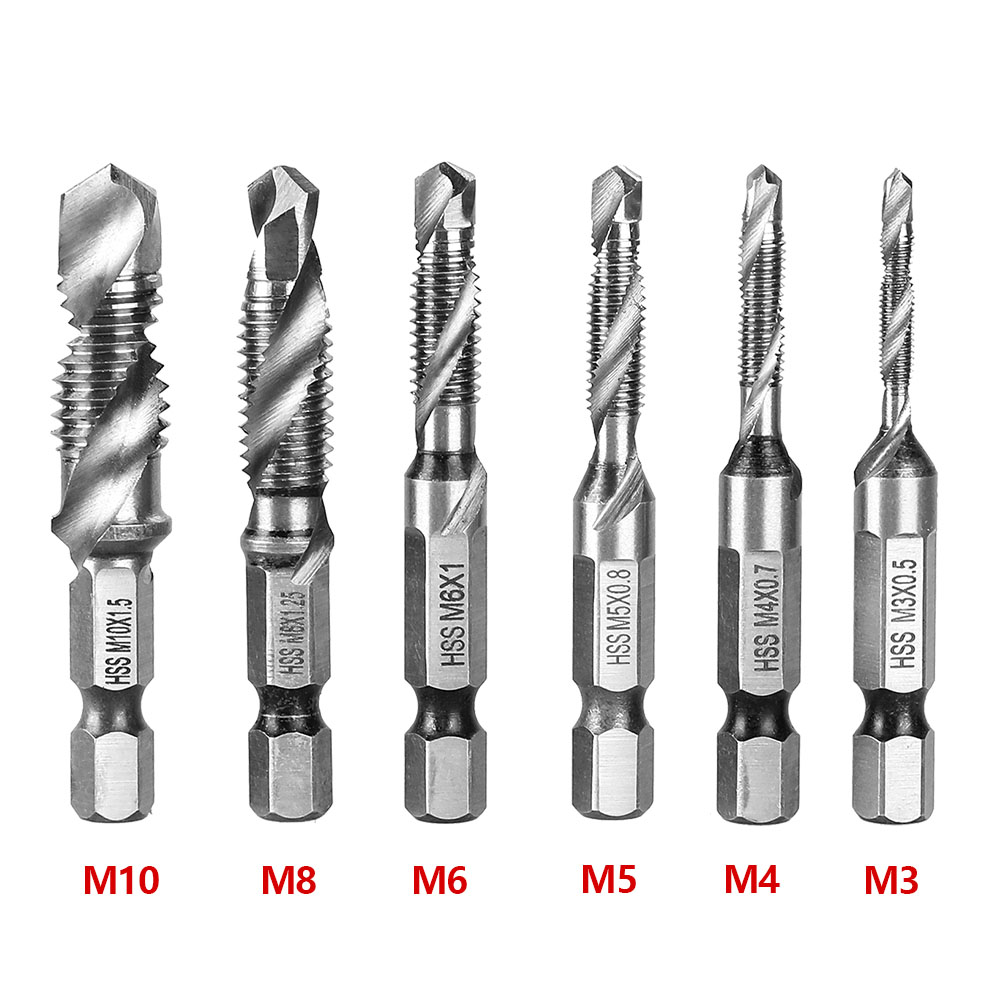 6 шт M3-M10 Метчик сверла Hss краны зенковки Deburr Set Metric комбинации бит из быстрорежущей инструментальной стали 1/4 в быстросменный шестигранный