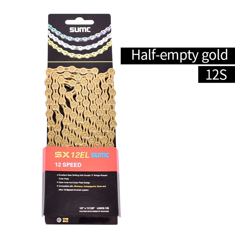 Ultralight Half Hollow Golden Mountain/Road Bicycle Chain 12 Speed MTB Chain With MissingLink