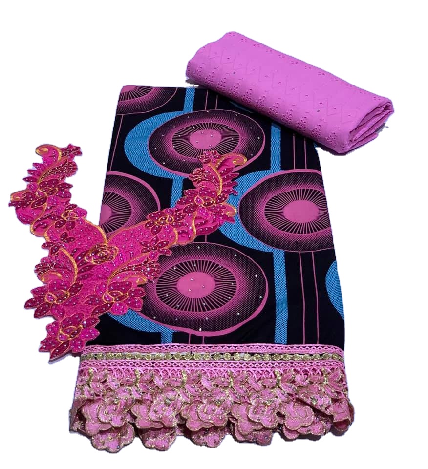 High quality 100% cotton african fabrics wax prints fabric with lace