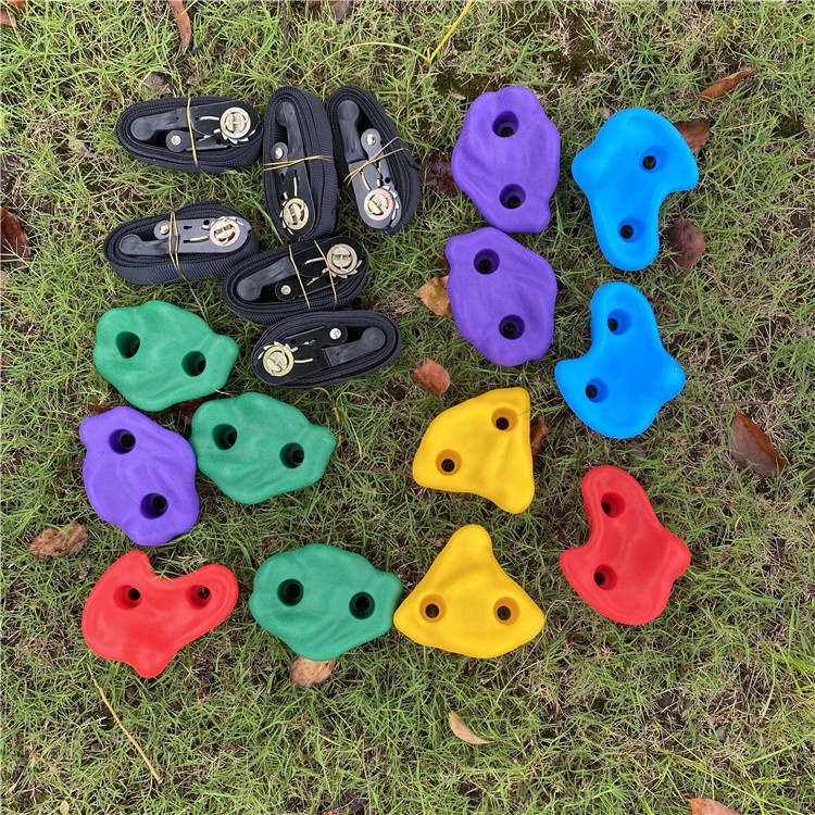 Indoor & Outdoor Ninja Warrior Obstacle Course Rock Climbing Holds Kit for Kids with 6 Ratchet Straps 12 Rock Climbing Stones