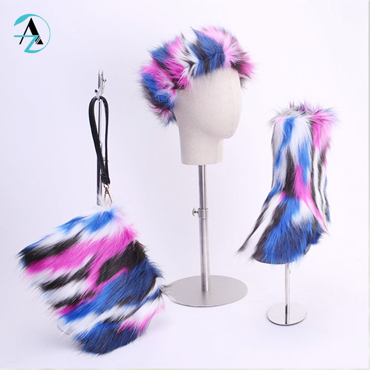 New trendy toddlers infants warm fake purse womens faux fur set boots and hat