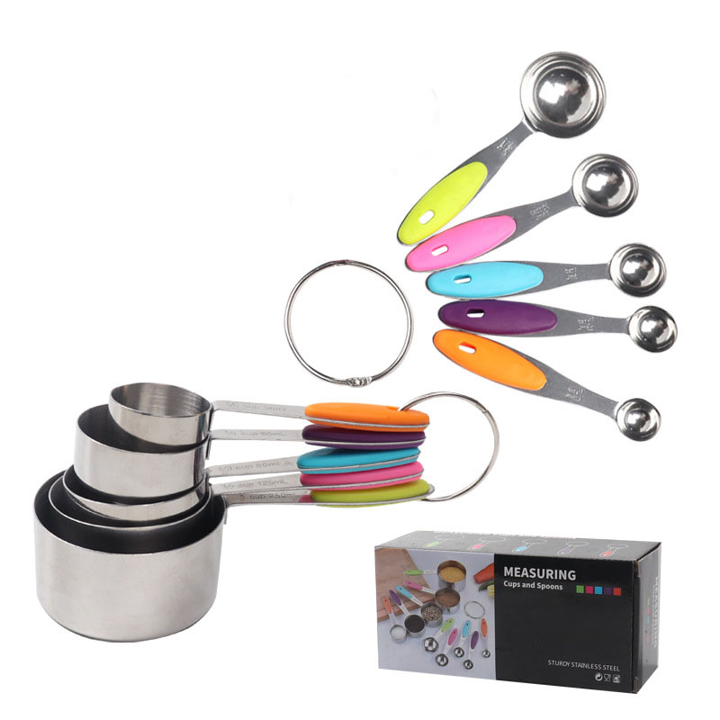 Kitchen Stainless Steel Scale Measuring Spoon and Cup Set With Silicone Grips Custom logo