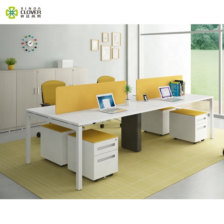 European Style Modern White Office Table Staff Modular Desktop Table Bureau 4 People Office Desk Workstation
